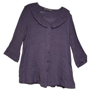 Vintage Flax Purple Linen Blend Tunic Lagonlook Peter Pan Collar Womens Size S